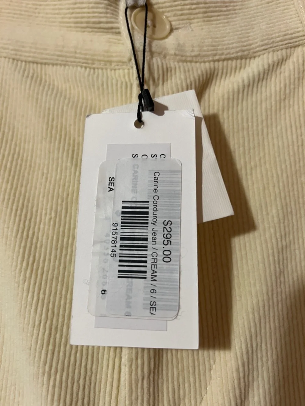 Sea New York | NWT Carine Corduroy Jeans Wide Leg High Waisted Pant Cream Size 6